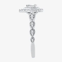 Signature By Modern Bride Womens 1/2 CT.T.W. Natural Diamond 10K or 14K White Gold Pear Side Stone Halo Engagement Ring