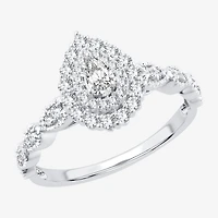Signature By Modern Bride Womens 1/2 CT.T.W. Natural Diamond 10K or 14K White Gold Pear Side Stone Halo Engagement Ring