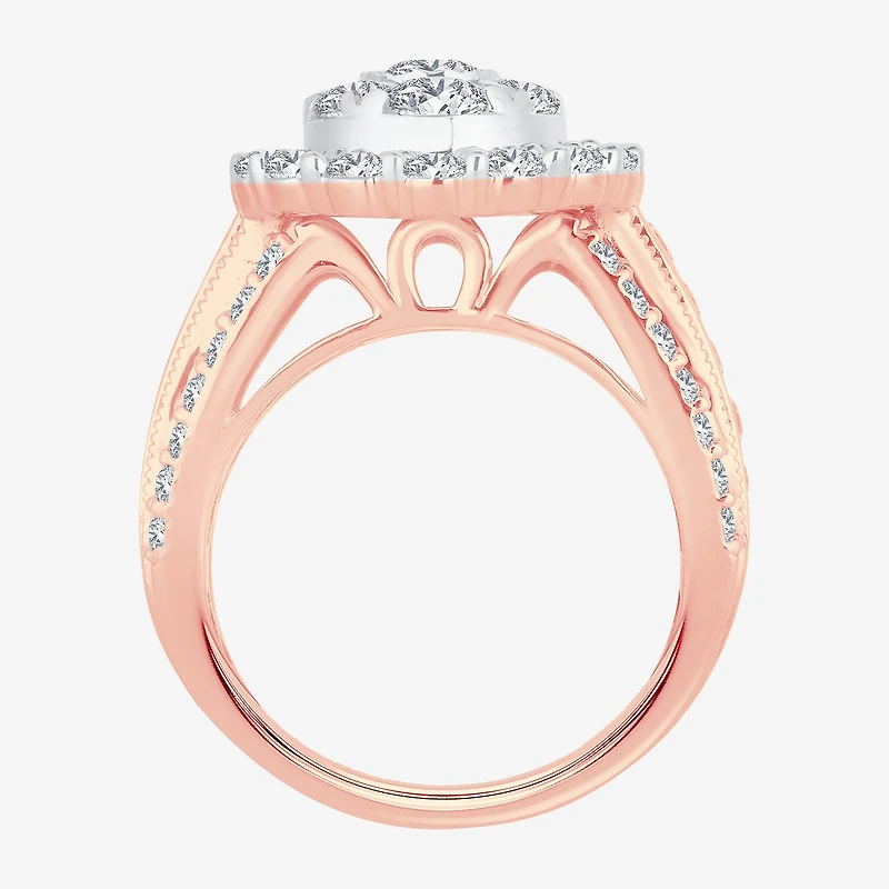 (I / Si1-Si2) Womens 3 CT. T.W. Lab Grown White Diamond 10K Gold Pear Side Stone Halo Engagement Ring