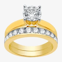 (H-I / I1) Round 1 1/2 CT. T.W. Lab Grown Diamond Bridal Set 10K or 14K Gold