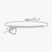 Womens Lab Created White Sapphire Sterling Silver Heart Bolo Bracelet