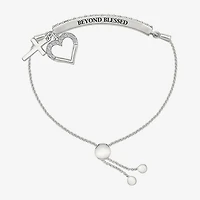 Womens Lab Created White Sapphire Sterling Silver Heart Bolo Bracelet