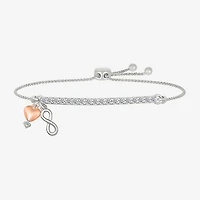 Womens Lab Created White Sapphire 10K Rose Gold Sterling Silver Heart Infinity Bolo Bracelet