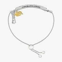 "Graduation Cap And Diploma" Womens Lab Created White Sapphire 10K Rose Gold Sterling Silver Bolo Bracelet