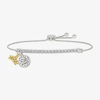 Womens Lab Created White Sapphire 10K Rose Gold Sterling Silver Crown Bolo Bracelet