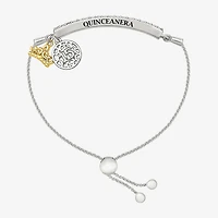 Womens Lab Created White Sapphire 10K Rose Gold Sterling Silver Crown Bolo Bracelet