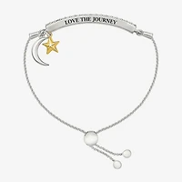 "Love The Journey" Womens Lab Created White Sapphire 10K Rose Gold Sterling Silver Moon Star Bolo Bracelet