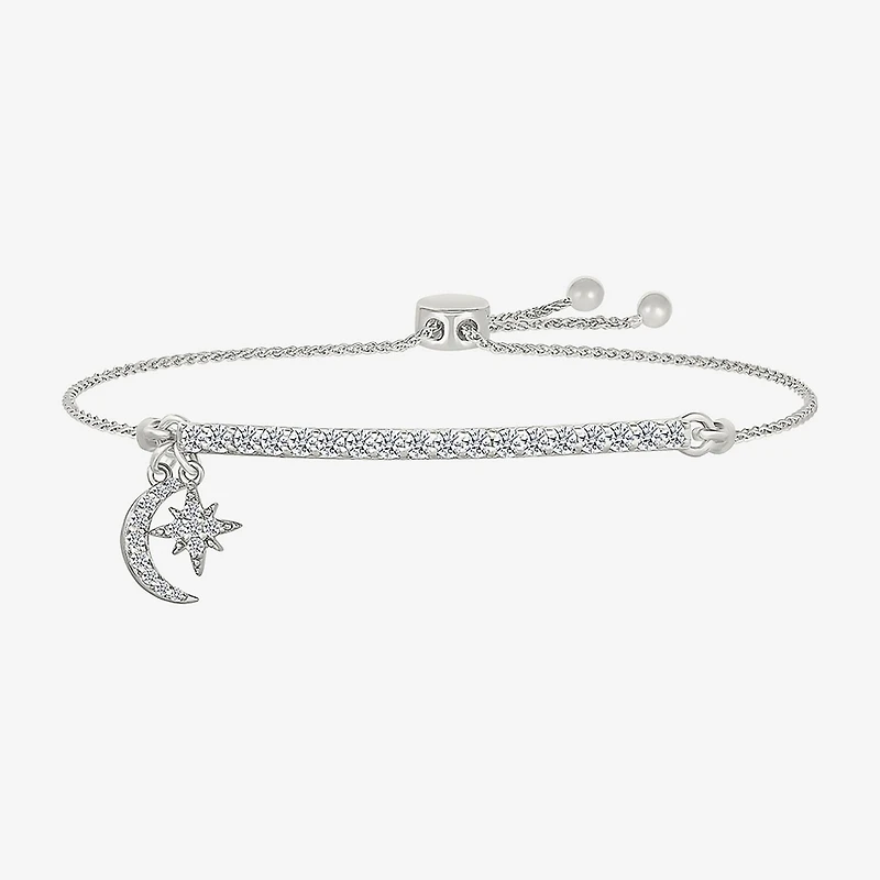 Womens Lab Created White Sapphire Sterling Silver Moon Star Bolo Bracelet