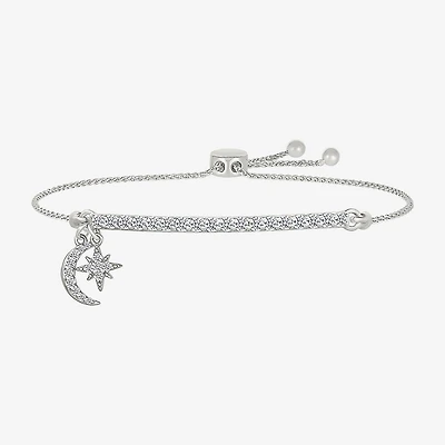 Womens Lab Created White Sapphire Sterling Silver Moon Star Bolo Bracelet