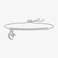 Womens Lab Created White Sapphire Sterling Silver Moon Star Bolo Bracelet