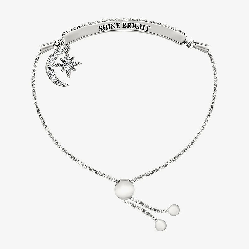 Womens Lab Created White Sapphire Sterling Silver Moon Star Bolo Bracelet