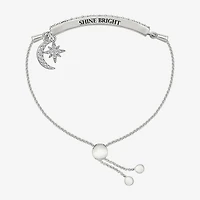 Womens Lab Created White Sapphire Sterling Silver Moon Star Bolo Bracelet