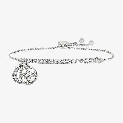 Womens Lab Created White Sapphire Sterling Silver Moon Bolo Bracelet