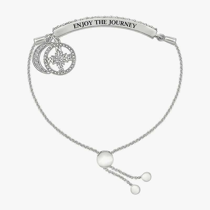 Womens Lab Created White Sapphire Sterling Silver Moon Bolo Bracelet