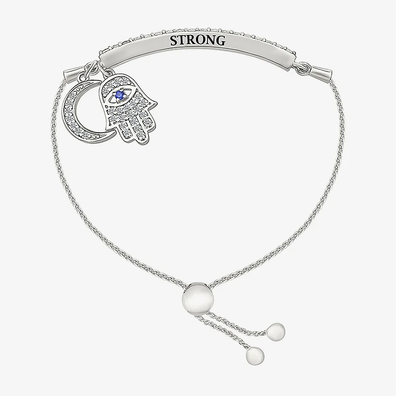 "Strong" Womens Lab Created Blue Sapphire Sterling Silver Hamsa Moon Bolo Bracelet