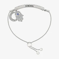 "Strong" Womens Lab Created Blue Sapphire Sterling Silver Hamsa Moon Bolo Bracelet
