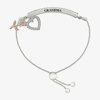 "Grandma" Womens Lab Created White Sapphire 10K Rose Gold Sterling Silver Flower Heart Bolo Bracelet