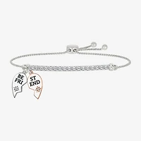 "Best Friend" Womens Lab Created White Sapphire 10K Rose Gold Sterling Silver Heart Bolo Bracelet