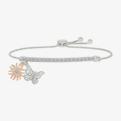 "Hermanas" Womens Lab Created White Sapphire 10K Rose Gold Sterling Silver Bolo Bracelet