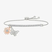 "Hermanas" Womens Lab Created White Sapphire 10K Rose Gold Sterling Silver Bolo Bracelet