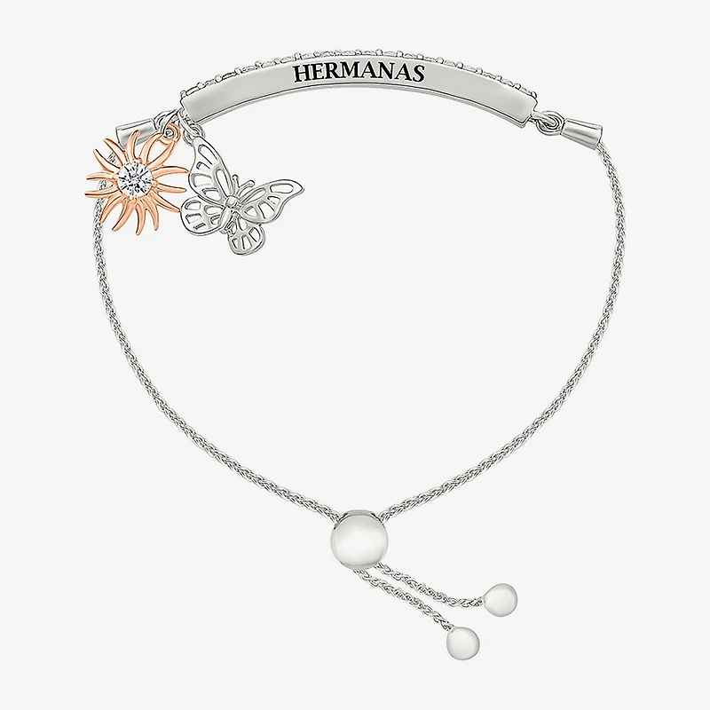 "Hermanas" Womens Lab Created White Sapphire 10K Rose Gold Sterling Silver Bolo Bracelet