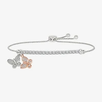 Womens Lab Created White Sapphire 10K Rose Gold Sterling Silver Butterfly Bolo Bracelet