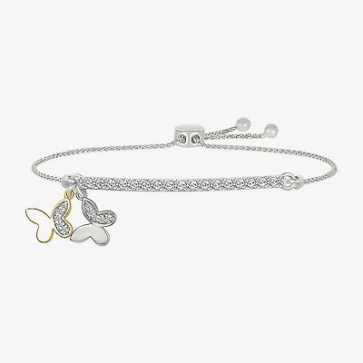 Womens Lab Created White Sapphire 10K Gold Sterling Silver Butterfly Bolo Bracelet