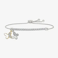 Womens Lab Created White Sapphire 10K Gold Sterling Silver Butterfly Bolo Bracelet