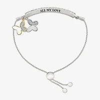 Womens Lab Created White Sapphire 10K Gold Sterling Silver Butterfly Bolo Bracelet