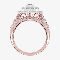 (H-I / Si1-Si2) Womens 1 CT. T.W. Lab Grown White Diamond 10K or 14K Gold Cushion Halo Bridal Set