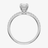(G-H /  Si1-Si2) Womens 1 CT. T.W. Lab Grown White Diamond 10K Gold Oval Side Stone Engagement Ring