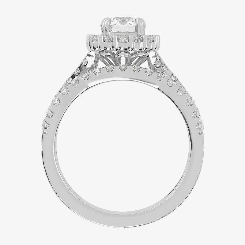Signature By Modern Bride (G-H / Si1-Si2) Womens Lab Grown White Diamond 10K Gold Round Side Stone Halo Bridal Set