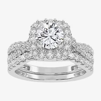 Signature By Modern Bride (G-H / Si1-Si2) Womens Lab Grown White Diamond 10K Gold Round Side Stone Halo Bridal Set