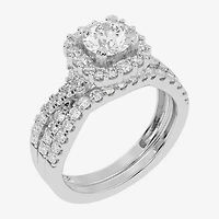 Signature By Modern Bride (G-H / Si1-Si2) Womens Lab Grown White Diamond 10K Gold Round Side Stone Halo Bridal Set