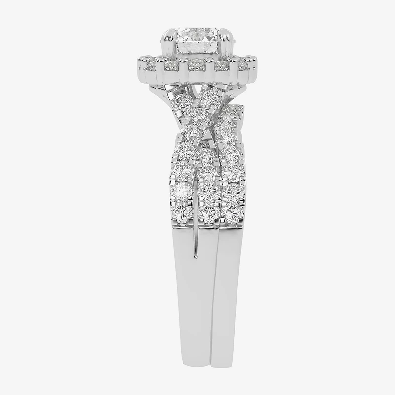 Signature By Modern Bride (G-H / Si1-Si2) Womens Lab Grown White Diamond 10K Gold Round Side Stone Halo Bridal Set