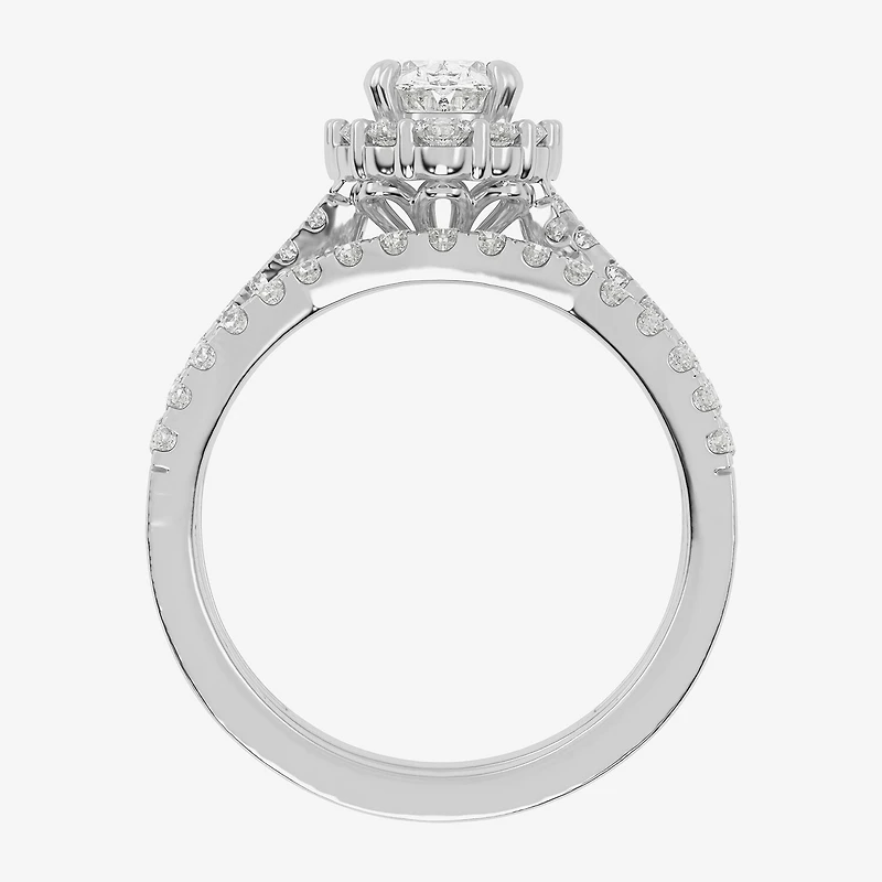 Signature By Modern Bride (G-H / Si1-Si2) Womens 1 1/3 CT. T.W. Lab Grown White Diamond 10K Gold Oval Side Stone Halo Bridal Set