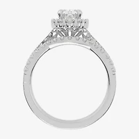 Signature By Modern Bride (G-H / Si1-Si2) Womens 1 1/3 CT. T.W. Lab Grown White Diamond 10K Gold Oval Side Stone Halo Bridal Set