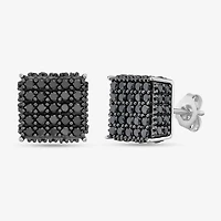 1 3/4 CT. T.W. Natural Black Diamond Sterling Silver 8mm Square Stud Earrings