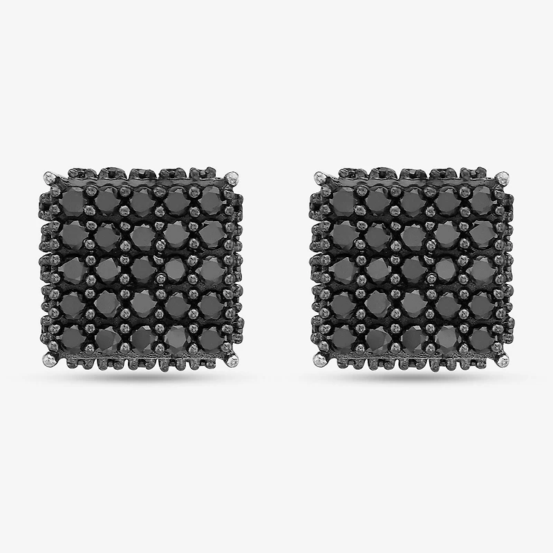 1 3/4 CT. T.W. Natural Black Diamond Sterling Silver 8mm Square Stud Earrings