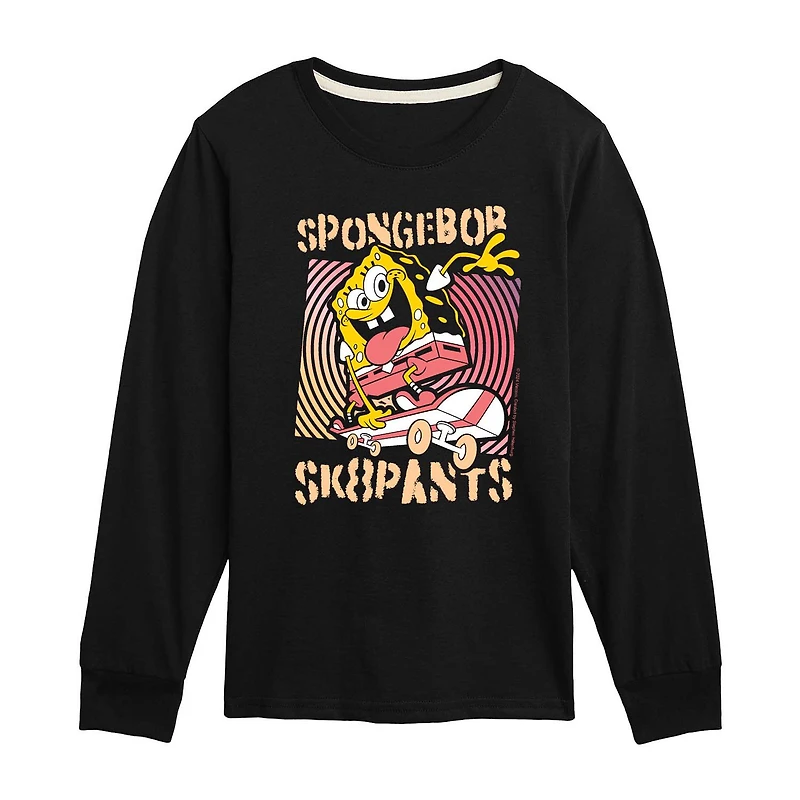 Little & Big Kid Boys Crew Neck Long Sleeve Regular Fit Spongebob Graphic T-Shirt
