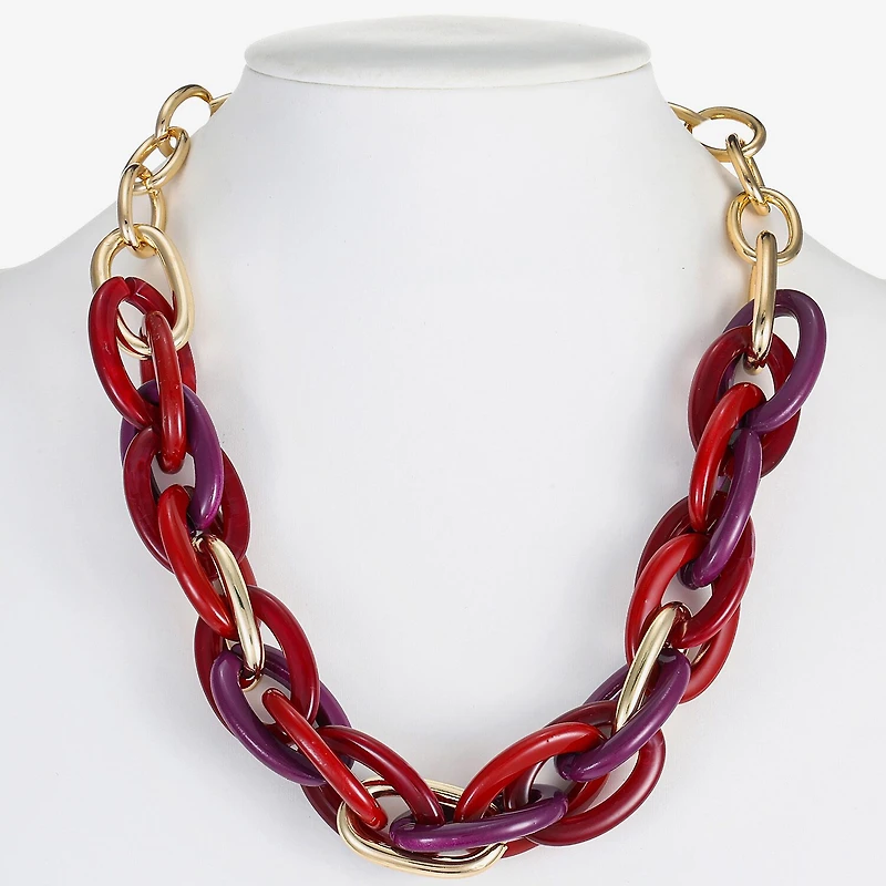 Mixit Gold Tone & Red Womens 17 Inch Collar Necklace