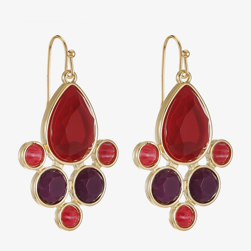 Mixit Gold Tone & Red Womens Chandelier Earrings