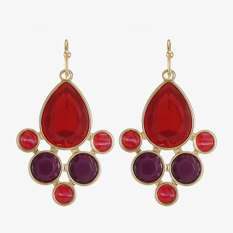 Mixit Gold Tone & Red Womens Chandelier Earrings