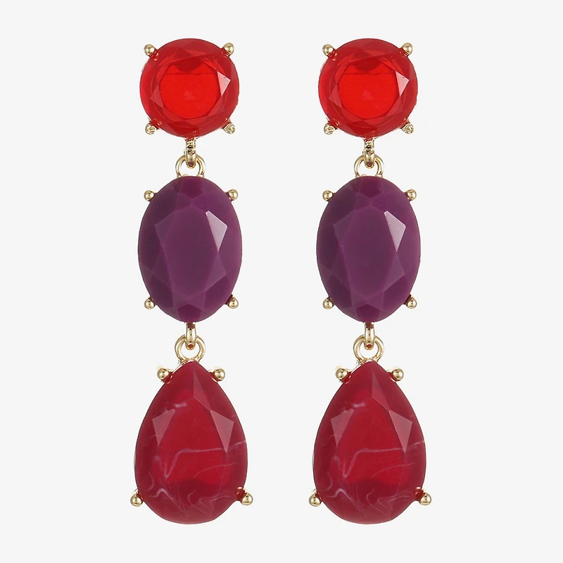 Mixit Gold Tone & Red Womens Hypoallergenic Drop Earrings