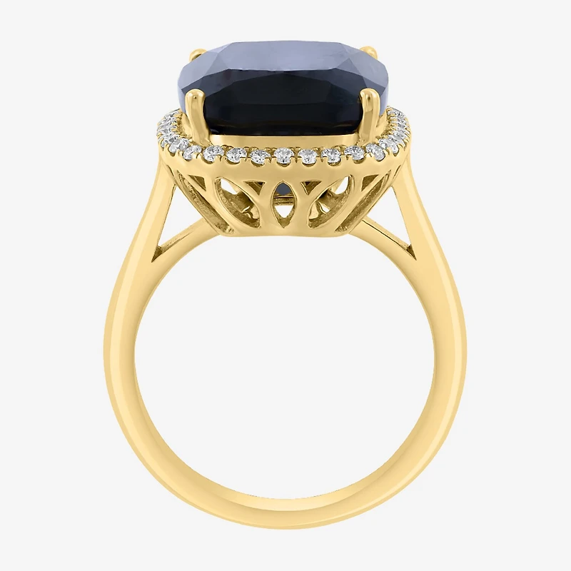 Effy Final Call Limited Quantities! Womens 1/4 CT. T.W. Genuine Black Onyx 14K Gold Cushion Halo Cocktail Ring