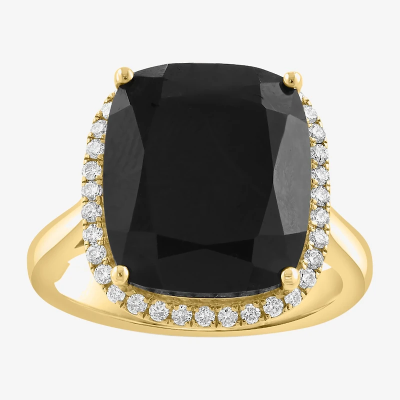 Effy Final Call Limited Quantities! Womens 1/4 CT. T.W. Genuine Black Onyx 14K Gold Cushion Halo Cocktail Ring