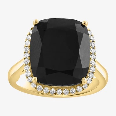 Effy Final Call Limited Quantities! Womens 1/4 CT. T.W. Genuine Black Onyx 14K Gold Cushion Halo Cocktail Ring