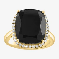 Effy Final Call Limited Quantities! Womens 1/4 CT. T.W. Genuine Black Onyx 14K Gold Cushion Halo Cocktail Ring