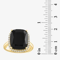 Effy Final Call Limited Quantities! Womens 1/4 CT. T.W. Genuine Black Onyx 14K Gold Cushion Halo Cocktail Ring