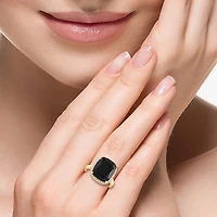 Effy Final Call Limited Quantities! Womens 1/4 CT. T.W. Genuine Black Onyx 14K Gold Cushion Halo Cocktail Ring